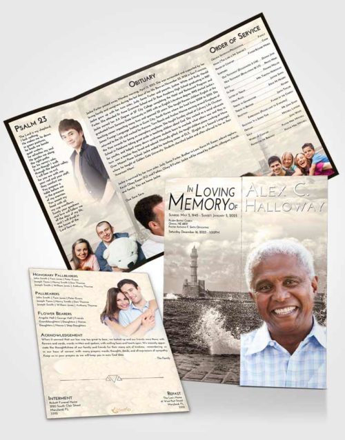Obituary Funeral Template Gatefold Memorial Brochure Tranquil Lighthouse in the Tides