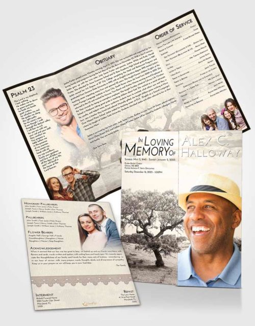 Obituary Funeral Template Gatefold Memorial Brochure Tranquil Loving Leaves
