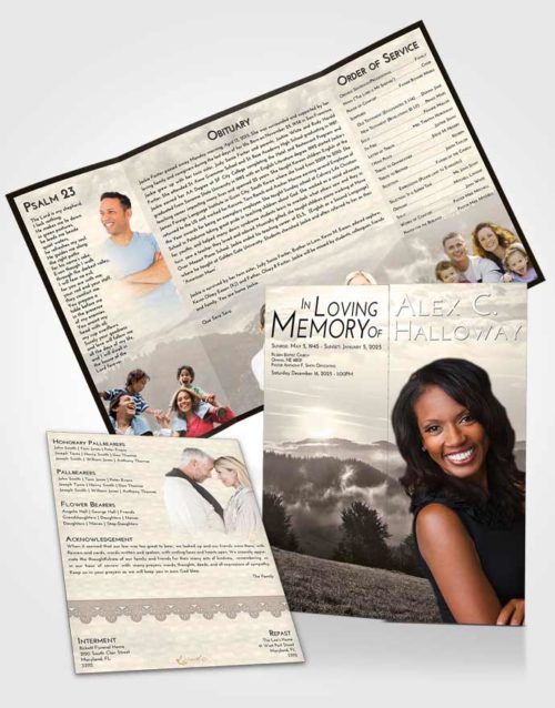 Obituary Funeral Template Gatefold Memorial Brochure Tranquil Misty Forest