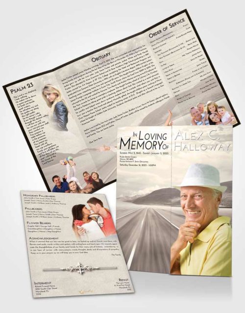 Obituary Funeral Template Gatefold Memorial Brochure Tranquil Morning Highway