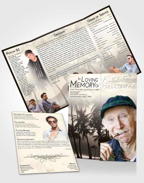 Obituary Funeral Template Gatefold Memorial Brochure Tranquil Palm Paradise