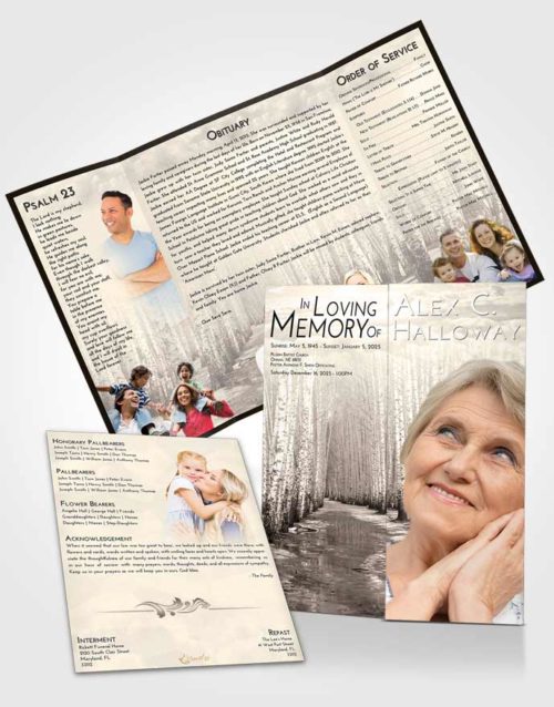 Obituary Funeral Template Gatefold Memorial Brochure Tranquil Snowy Stream