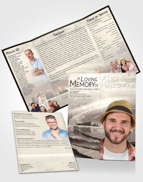Obituary Funeral Template Gatefold Memorial Brochure Tranquil Summer Waves