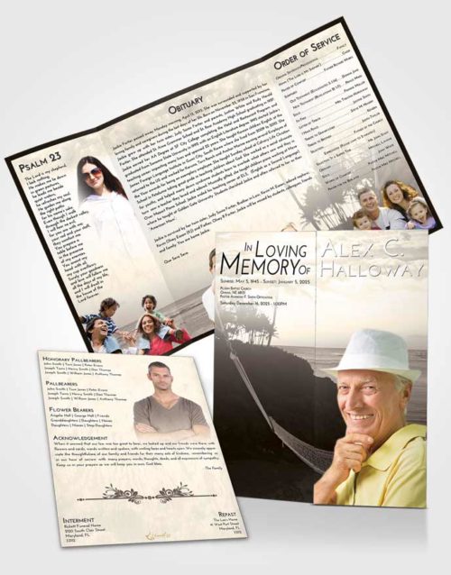 Obituary Funeral Template Gatefold Memorial Brochure Tranquil Sunset in a Hammock