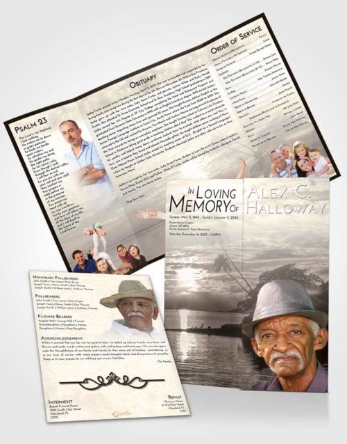 Obituary Funeral Template Gatefold Memorial Brochure Tranquil Tropical Beach