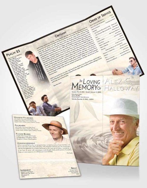 Obituary Funeral Template Gatefold Memorial Brochure Tranquil Water Droplet