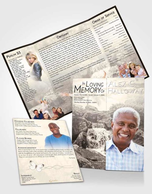 Obituary Funeral Template Gatefold Memorial Brochure Tranquil Waterfall Masterpiece