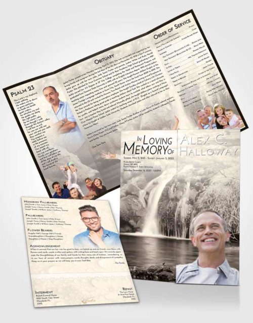 Obituary Funeral Template Gatefold Memorial Brochure Tranquil Waterfall Paradise