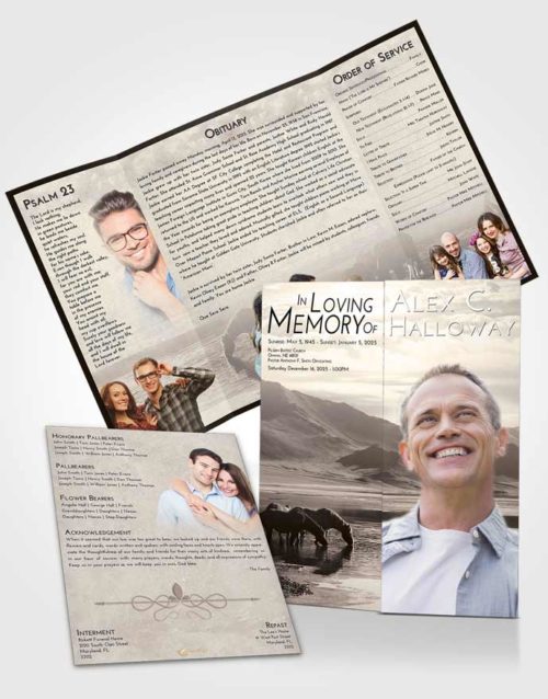 Obituary Funeral Template Gatefold Memorial Brochure Tranquil Watering Hole