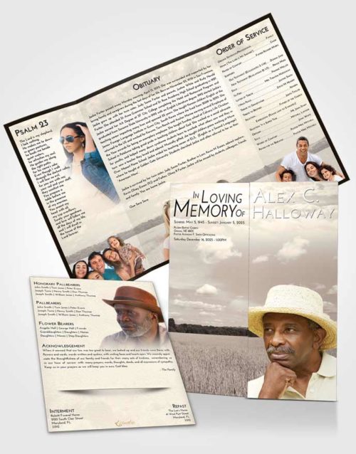 Obituary Funeral Template Gatefold Memorial Brochure Tranquil Wheat Serenity