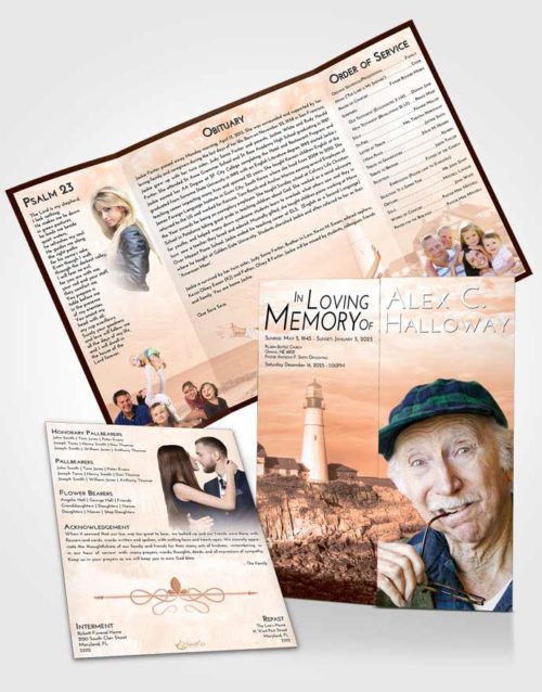 Obituary Funeral Template Gatefold Memorial Brochure Vintage Love Lighthouse Journey