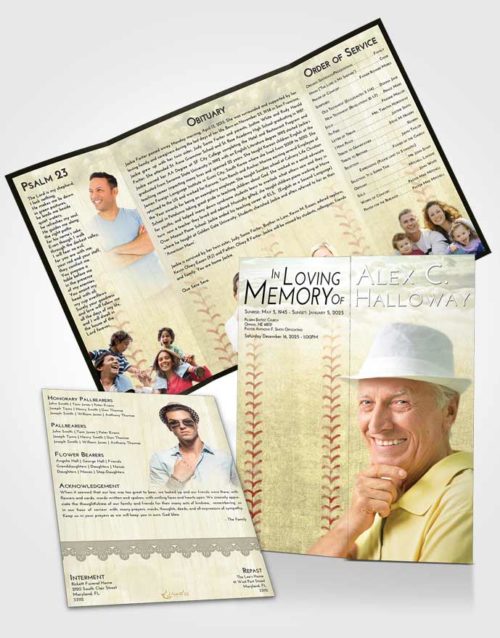 Obituary Funeral Template Gatefold Memorial Brochure At Dusk Baseball Honor