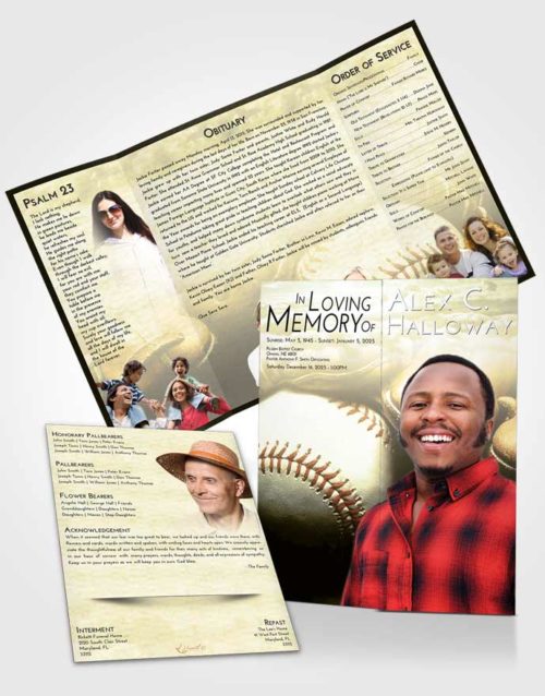 Obituary Funeral Template Gatefold Memorial Brochure At Dusk Baseball Life