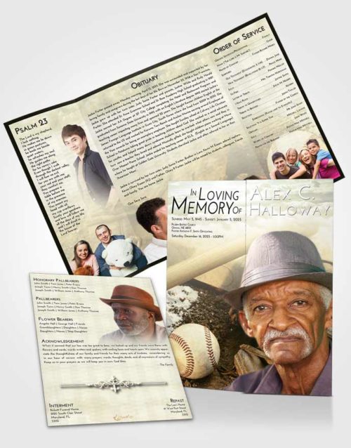 Obituary Funeral Template Gatefold Memorial Brochure At Dusk Baseball Peace