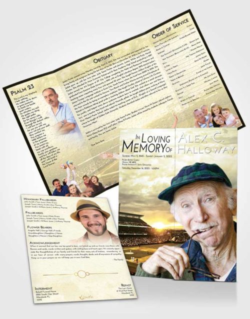 Obituary Funeral Template Gatefold Memorial Brochure At Dusk Baseball Stadium