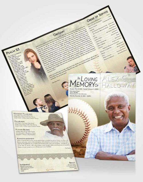 Obituary Funeral Template Gatefold Memorial Brochure At Dusk Baseball Victory