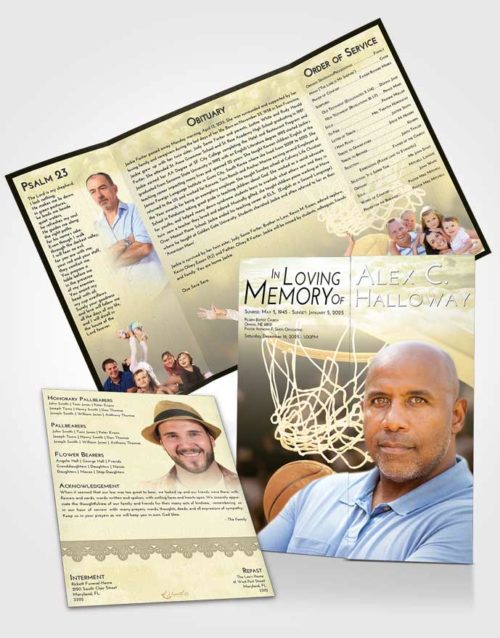 Obituary Funeral Template Gatefold Memorial Brochure At Dusk Basketball Swish