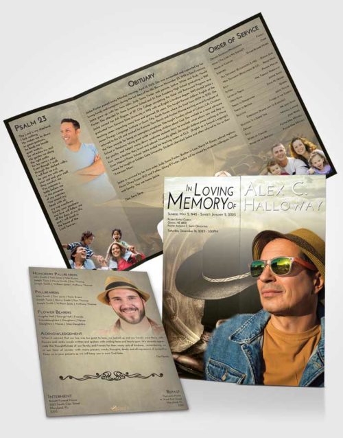 Obituary Funeral Template Gatefold Memorial Brochure At Dusk Cowboy Desire