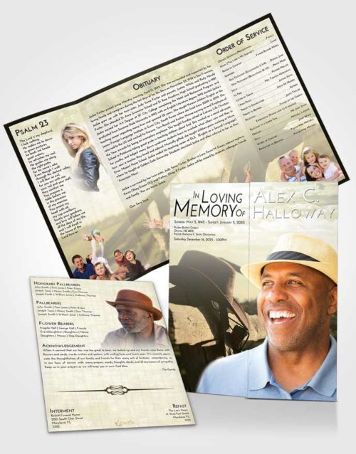 Obituary Funeral Template Gatefold Memorial Brochure At Dusk Cowboy Honor