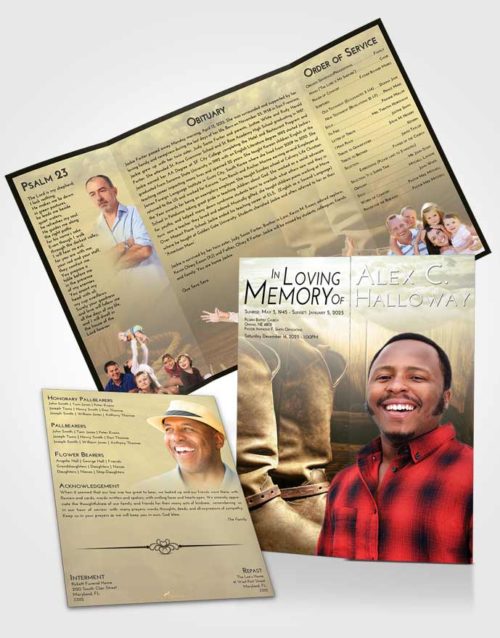 Obituary Funeral Template Gatefold Memorial Brochure At Dusk Cowboy Love