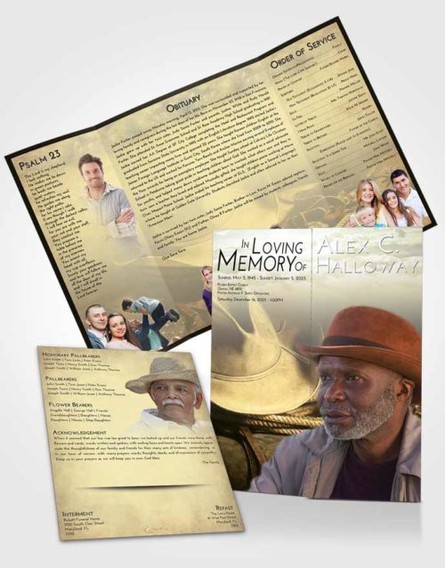 Obituary Funeral Template Gatefold Memorial Brochure At Dusk Cowboy Serenity