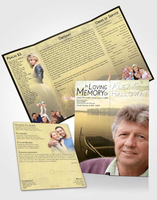 Obituary Funeral Template Gatefold Memorial Brochure At Dusk Fishing Boat
