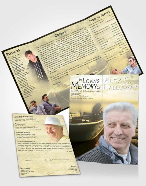 Obituary Funeral Template Gatefold Memorial Brochure At Dusk Fishing Life
