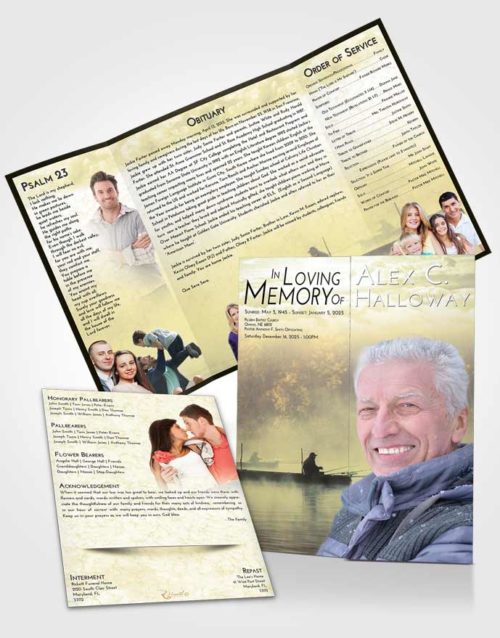 Obituary Funeral Template Gatefold Memorial Brochure At Dusk Fishing Tranquility