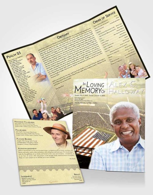 Obituary Funeral Template Gatefold Memorial Brochure At Dusk Football Stadium