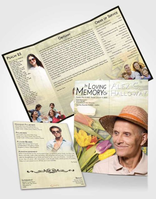 Obituary Funeral Template Gatefold Memorial Brochure At Dusk Gardening Morning