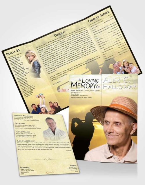 Obituary Funeral Template Gatefold Memorial Brochure At Dusk Golfing Peace