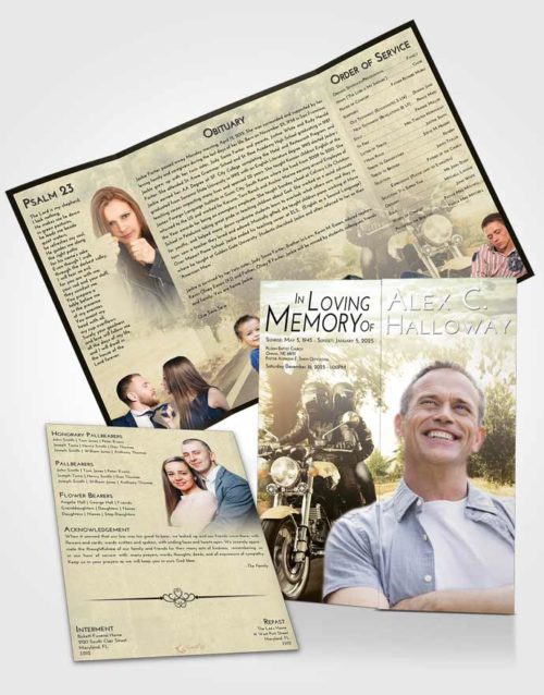 Obituary Funeral Template Gatefold Memorial Brochure At Dusk Motorcycle Days