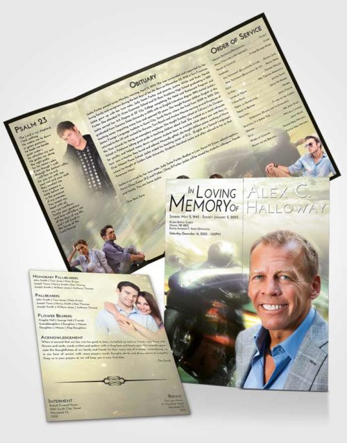 Obituary Funeral Template Gatefold Memorial Brochure At Dusk Motorcycle Speed