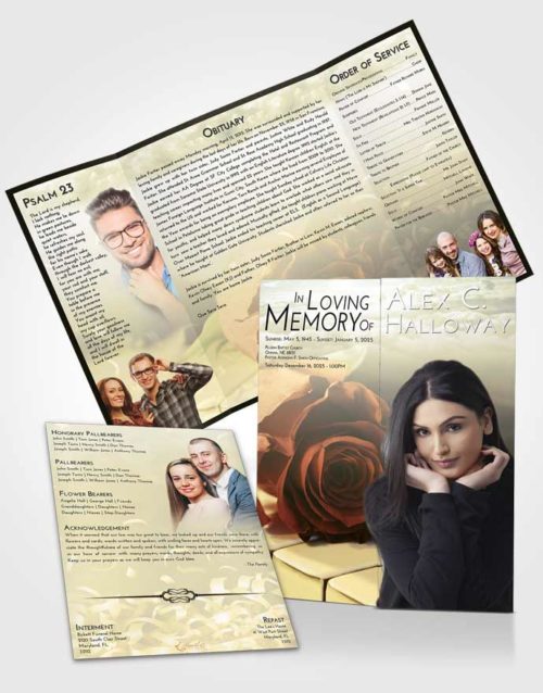 Obituary Funeral Template Gatefold Memorial Brochure At Dusk Piano Rose