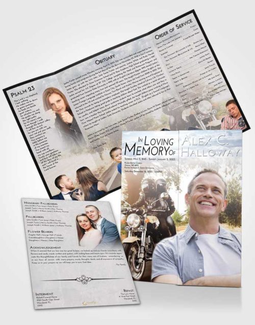 Obituary Funeral Template Gatefold Memorial Brochure Early Motorcycle Days