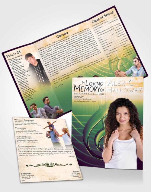 Obituary Funeral Template Gatefold Memorial Brochure Emerald Serenity Allegro
