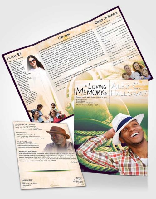 Obituary Funeral Template Gatefold Memorial Brochure Emerald Serenity Cowboy Divinity