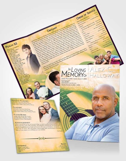 Obituary Funeral Template Gatefold Memorial Brochure Emerald Serenity Cowboy Heaven