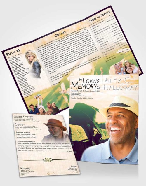 Obituary Funeral Template Gatefold Memorial Brochure Emerald Serenity Cowboy Honor