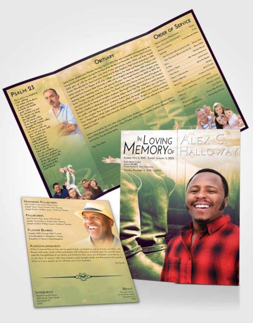 Obituary Funeral Template Gatefold Memorial Brochure Emerald Serenity Cowboy Love