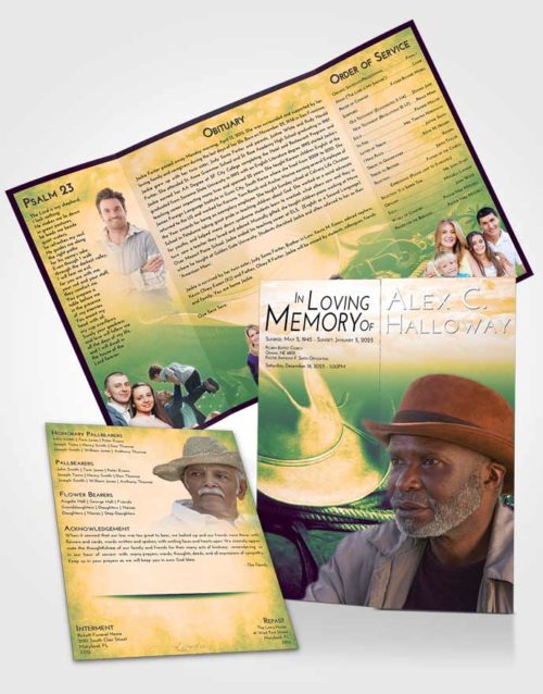 Obituary Funeral Template Gatefold Memorial Brochure Emerald Serenity Cowboy Serenity