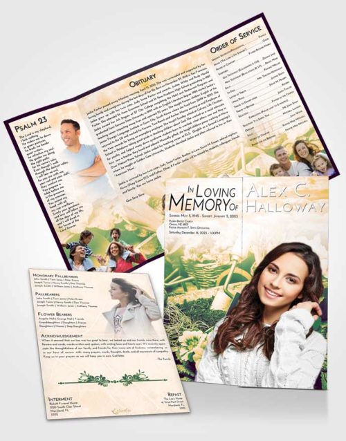 Obituary Funeral Template Gatefold Memorial Brochure Emerald Serenity Gardening Memories