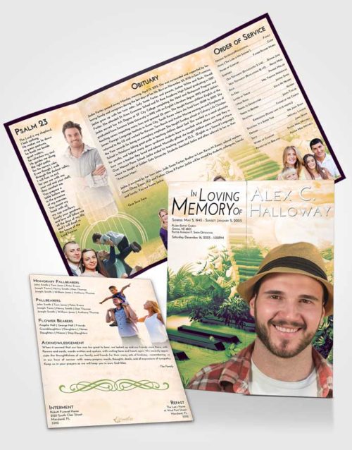 Obituary Funeral Template Gatefold Memorial Brochure Emerald Serenity Jungle Music