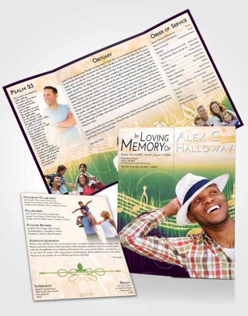 Obituary Funeral Template Gatefold Memorial Brochure Emerald Serenity Music Peace