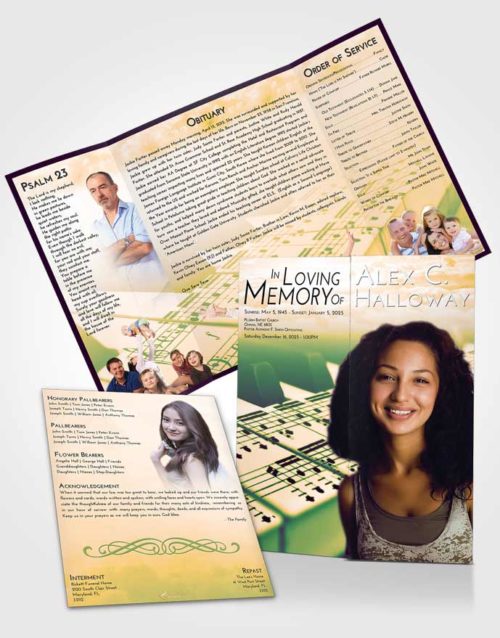 Obituary Funeral Template Gatefold Memorial Brochure Emerald Serenity Piano Desire