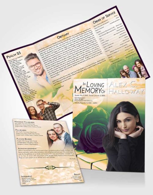 Obituary Funeral Template Gatefold Memorial Brochure Emerald Serenity Piano Rose