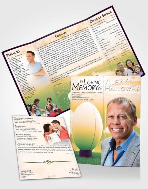 Obituary Funeral Template Gatefold Memorial Brochure Emerald Serenity Rugby Honor