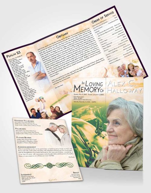 Obituary Funeral Template Gatefold Memorial Brochure Emerald Serenity Sewing Love