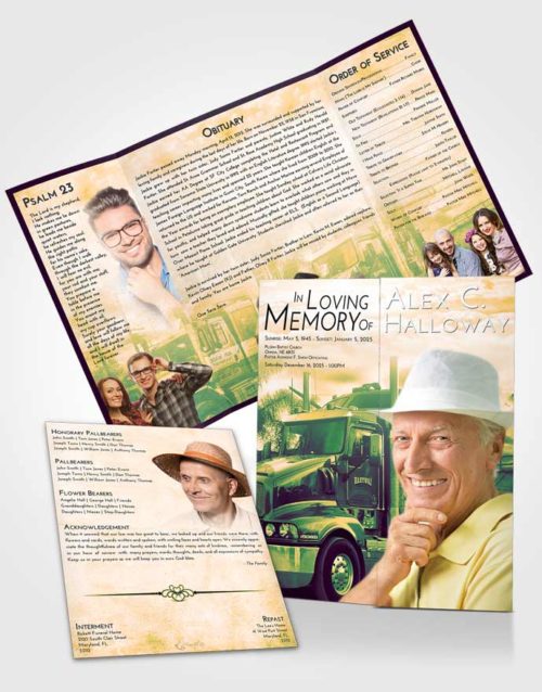 Obituary Funeral Template Gatefold Memorial Brochure Emerald Serenity Trucker Days