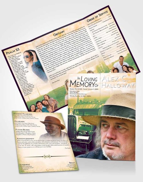 Obituary Funeral Template Gatefold Memorial Brochure Emerald Serenity Trucker Drive